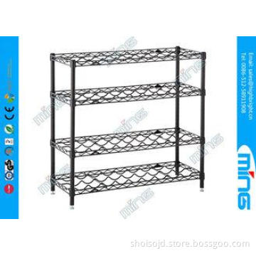 4 Tiers Black Mobile Wire Shelving / Wire Steel Shelving ,